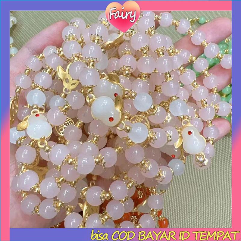 Gelang Giok Furui Desain Kelinci Gaya China retro Serbaguna Untuk Wanita F