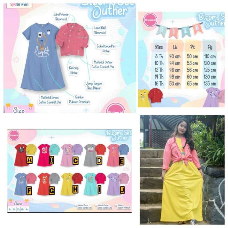 Setelan longdress dan outer anak perempuan, by Blooms.id, Size 8-12T. Recommended