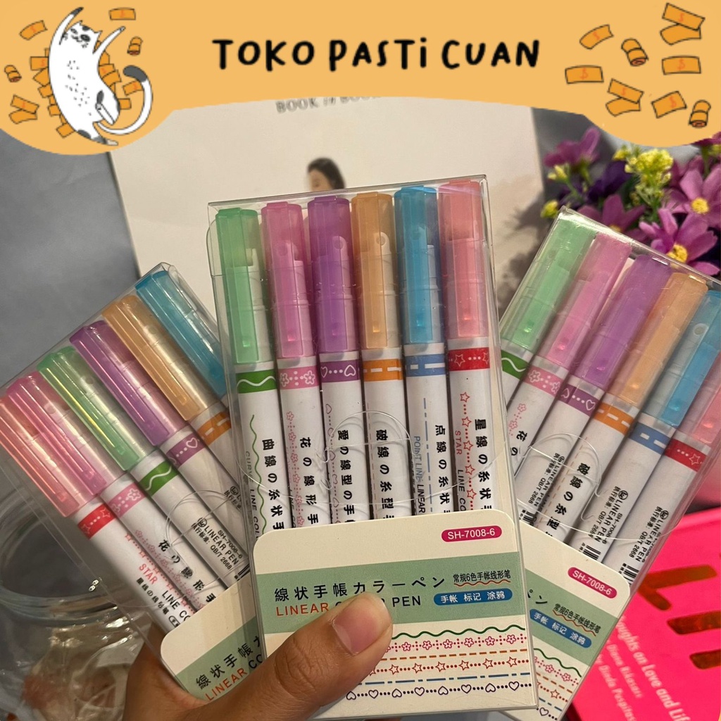 

Set linear color pen (1 set = 6 pcs) pena lucu tinta hitam bisa COD pen imut keren pulpen unik atk kebutuhan anak sekolah termurah import