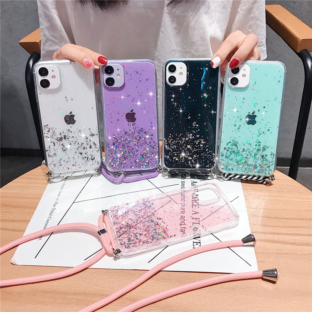 Casing Motif Bintang Dengan Tali Lanyard Untuk Iphone 11 Pro Max Xs X Xr 8 7 6 S 6s Plus