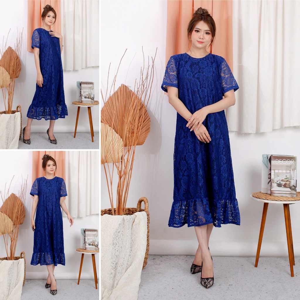 Dress Rempel Brukat Corneli Tulang Brokat Timbul Cord Dres Pesta 7 Warna Termurah