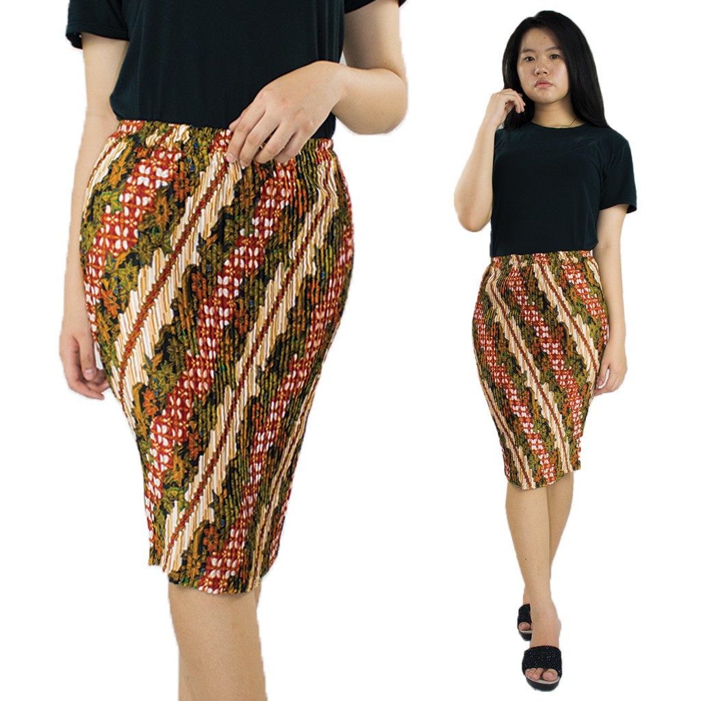 SB Collection Rok Pendek Junier Midi Batik Plisket Jumbo Wanita