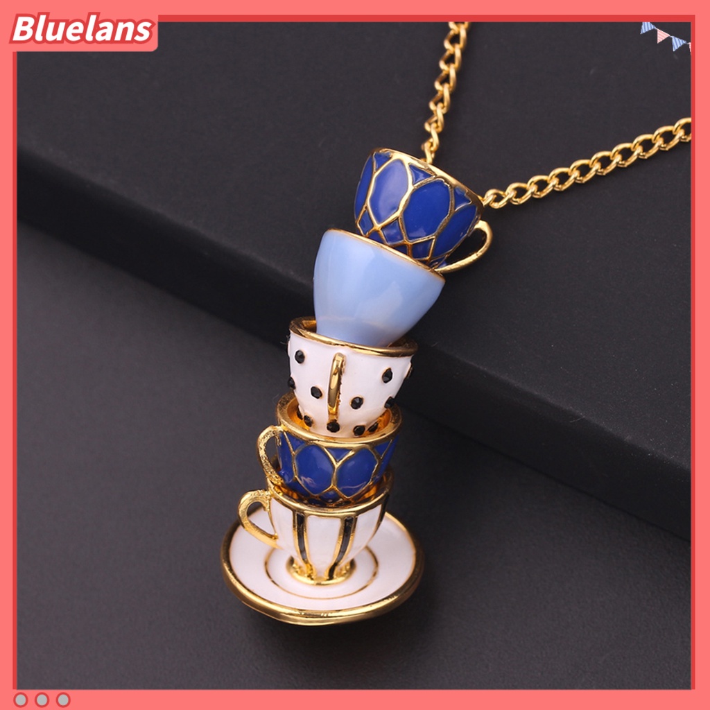 Bluelans Necklace Enamel Style Teacup Design Alloy Women Long Necklace for Sweater