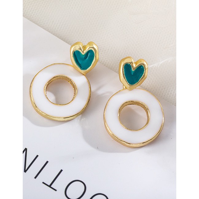 LRC Anting Tusuk Fashion Love Color Contrast Stitching Glazed Round Earrings F6535X