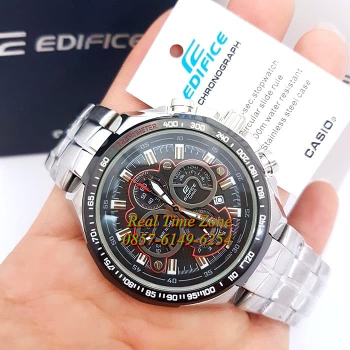New Import  Jam Tangan Real Casio Edifice EF 554 Stainless Silver List Merah Mewah Elegan type EF554
