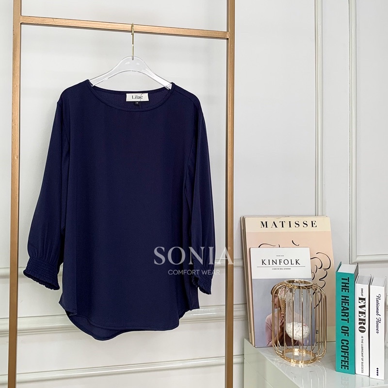 Ji-Eun 지은 Blouse Korea Premium by Lilac | Blouse Wanita Korea | Atasan Wanita Casual Kantor |-Navy