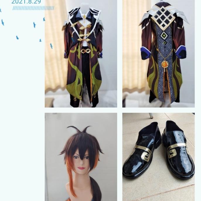 Promo Zhongli Wig Shoes Costume Cosplay Genshin Impact