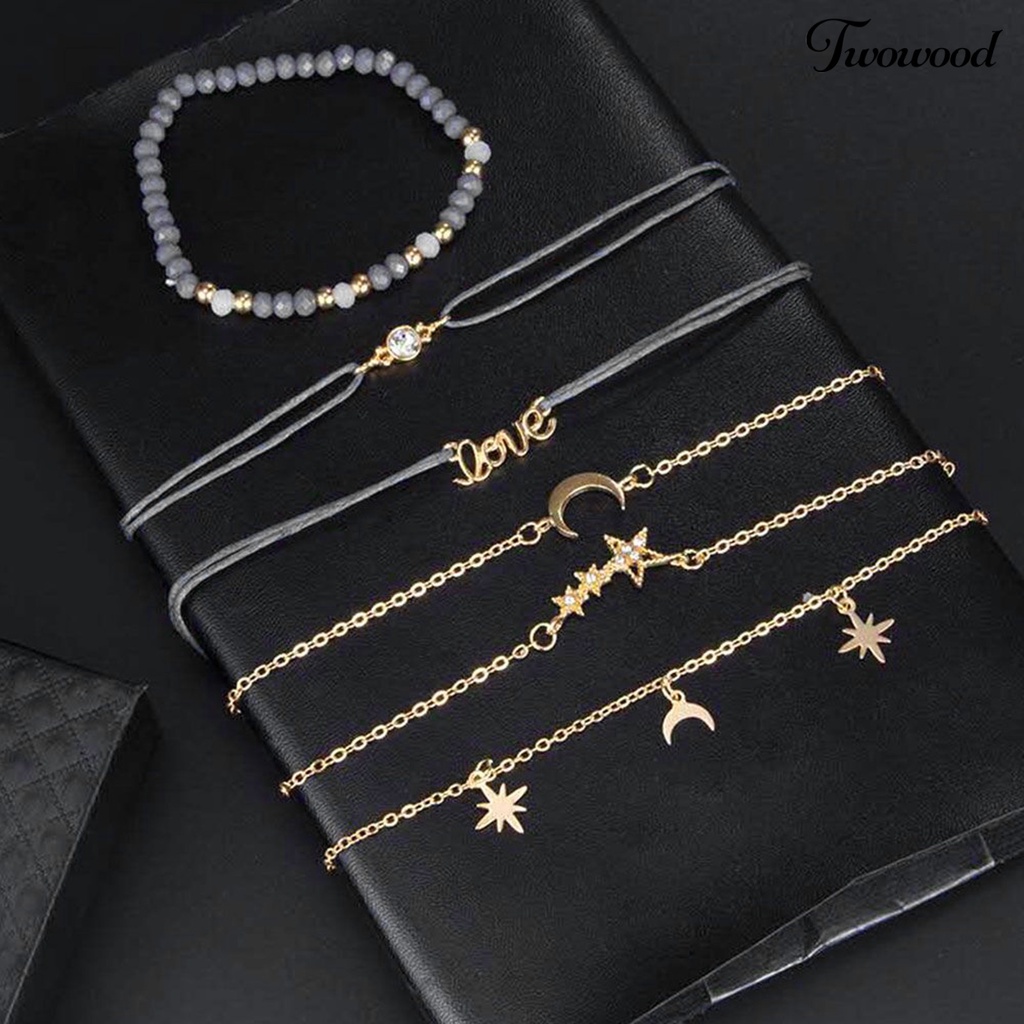 1 Set Gelang Bahan Alloy Tahan Korosi Untuk Wanita