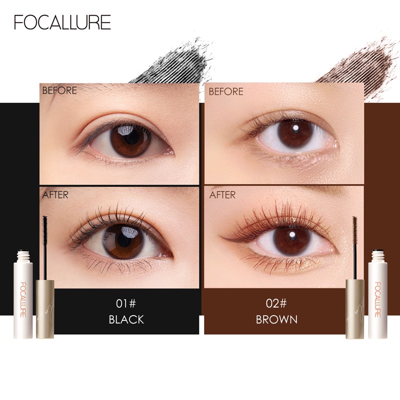 FOCALLURE Curled Mascara 3mm Micro Brush Fiber-filled Mascaras Curling Eyelash tahan air Mascara