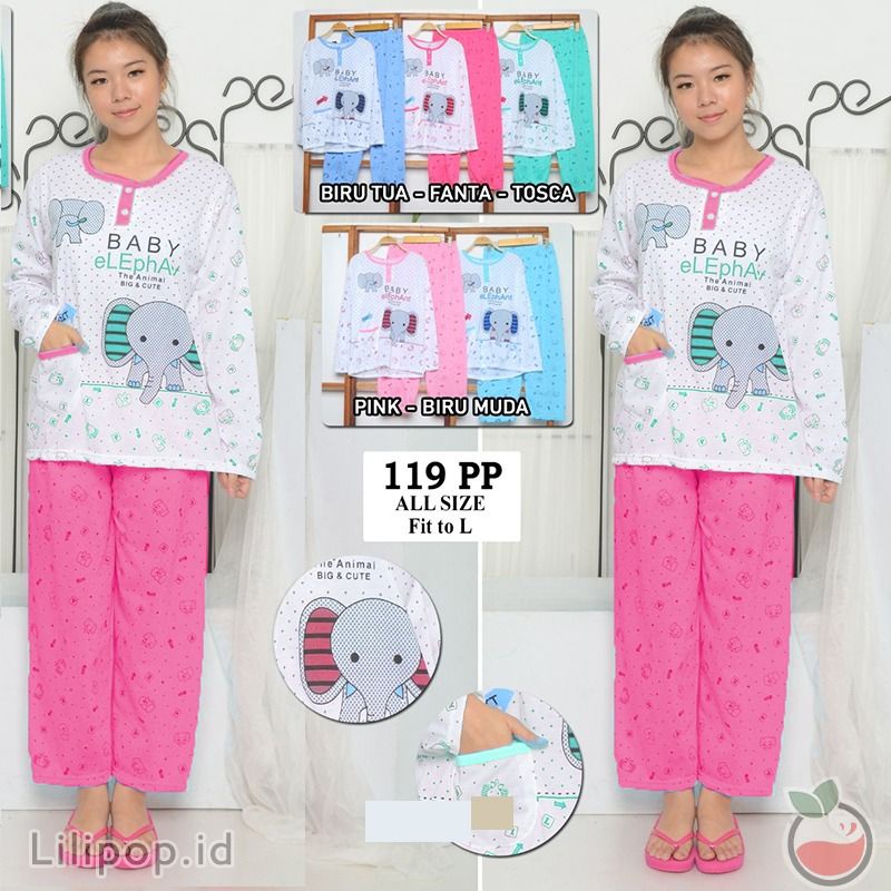 SUNCHERY COD BAJU TIDUR KEKINIAN PP ALL SIZE BAHAN KAOS/BAJU TIDUR PP TERJANGKAU/SLEEPWEAR-ELEPHANT PTH FANTA