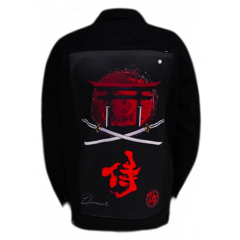 jaket denim printing hitam samurai | S014