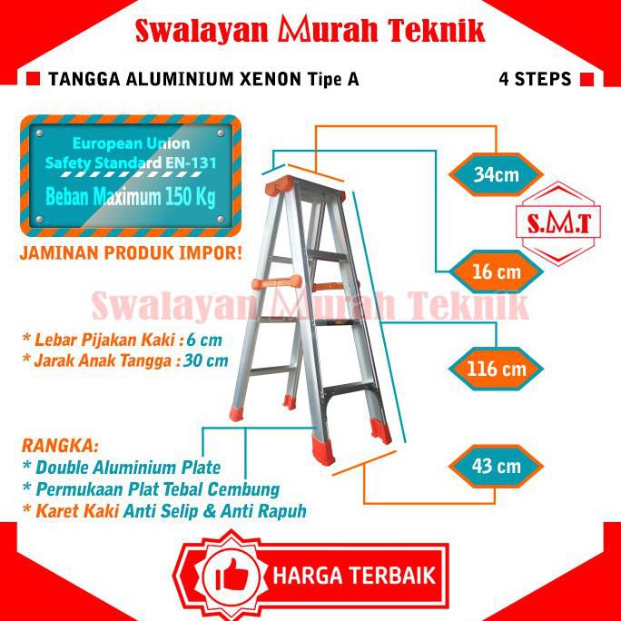 Best Produk] Tangga Lipat Aluminium Tipe A Xenon 4S 1,2Meter Double Ladder 4 Steps