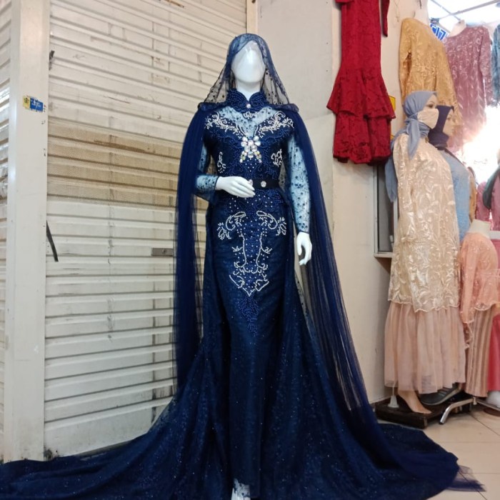 Baju Pengantin Wedding Dress Muslimah Jawa India gaun pengantin / wedding dress - navy, All Size