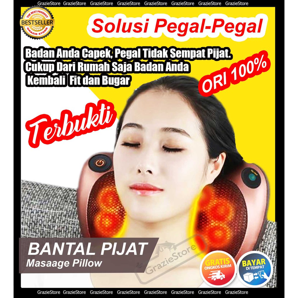 COD Alat Pijat Bantal Pijat 8 Kepala Bantal Infra Merah Car and Home Massage Pillow | Alat Kesehatan