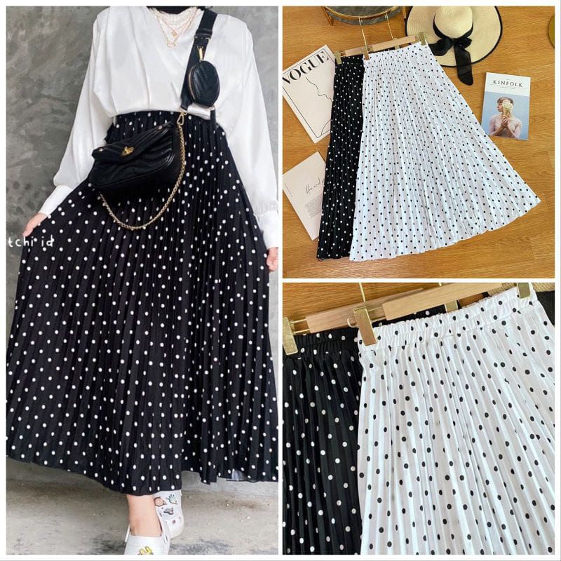 ROK POLKADOT Plisket Premium Mayung Jersey Hyget Lipatan Besar