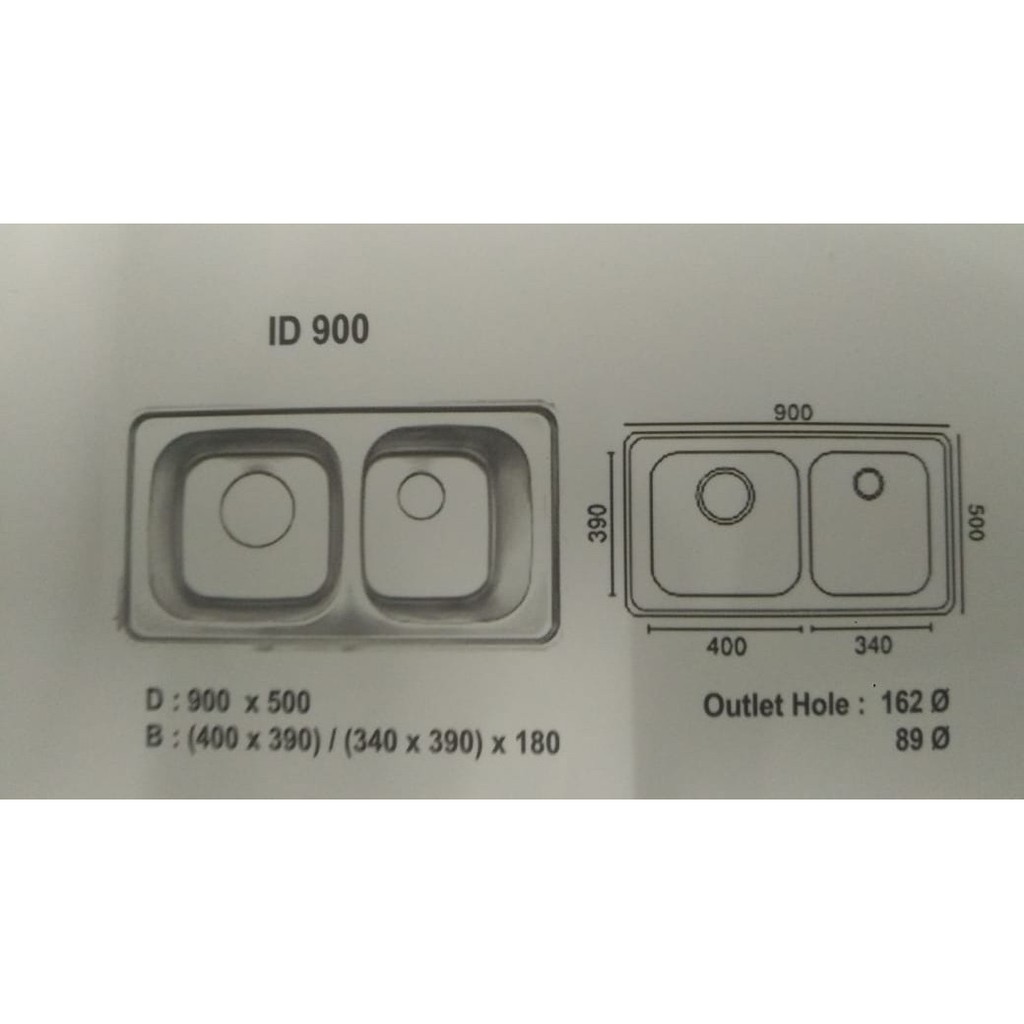 KITCHEN SINK BAK CUCI PIRING STAINLESS 900x500x180 CONI CICO ID900