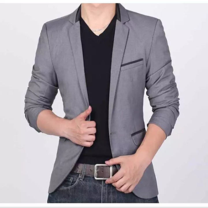 TERLARIS ! JAS BLAZER PRIA CASUAL FORMAL MODEL SLIMFIT ABU ABU KOMBINASI TERBARU ORIGINAL ARQ