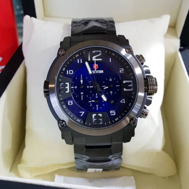 Expedition E6605 original jam tangan pria black blue navy stainless steel
