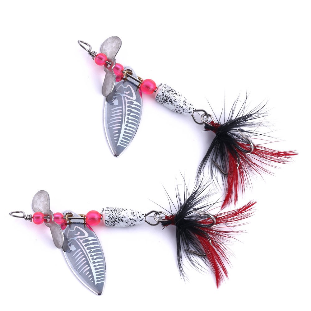 Hengjia 1Pcs Umpan Pancing Bentuk Ikan Sequin Bahan Metal dengan Bulu Fishing Lure Spoon Spinner