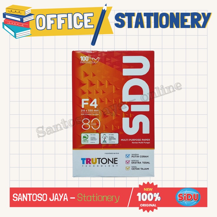 

Kertas HVS SIDU F4 80 GSM - HVS SIDU F-4 80 gram 215 x 330 mm - 1 RIM