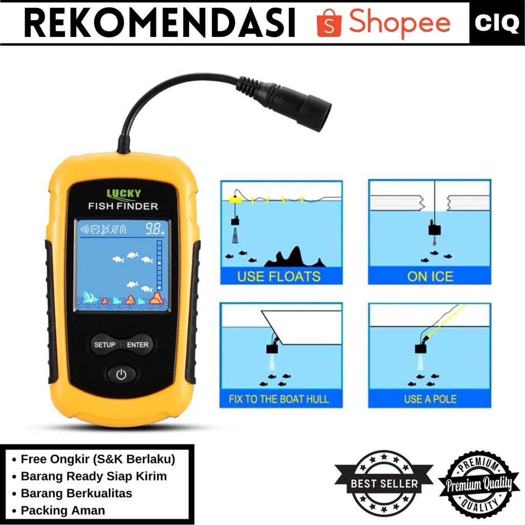 Alat Deteksi Sonar Ikan Fish Finder 2.0 inch / LUCKY FFC1108-1 Portable Sonar Alarm Fish Finder - Wireless Layar Warna dan Hitam Putih