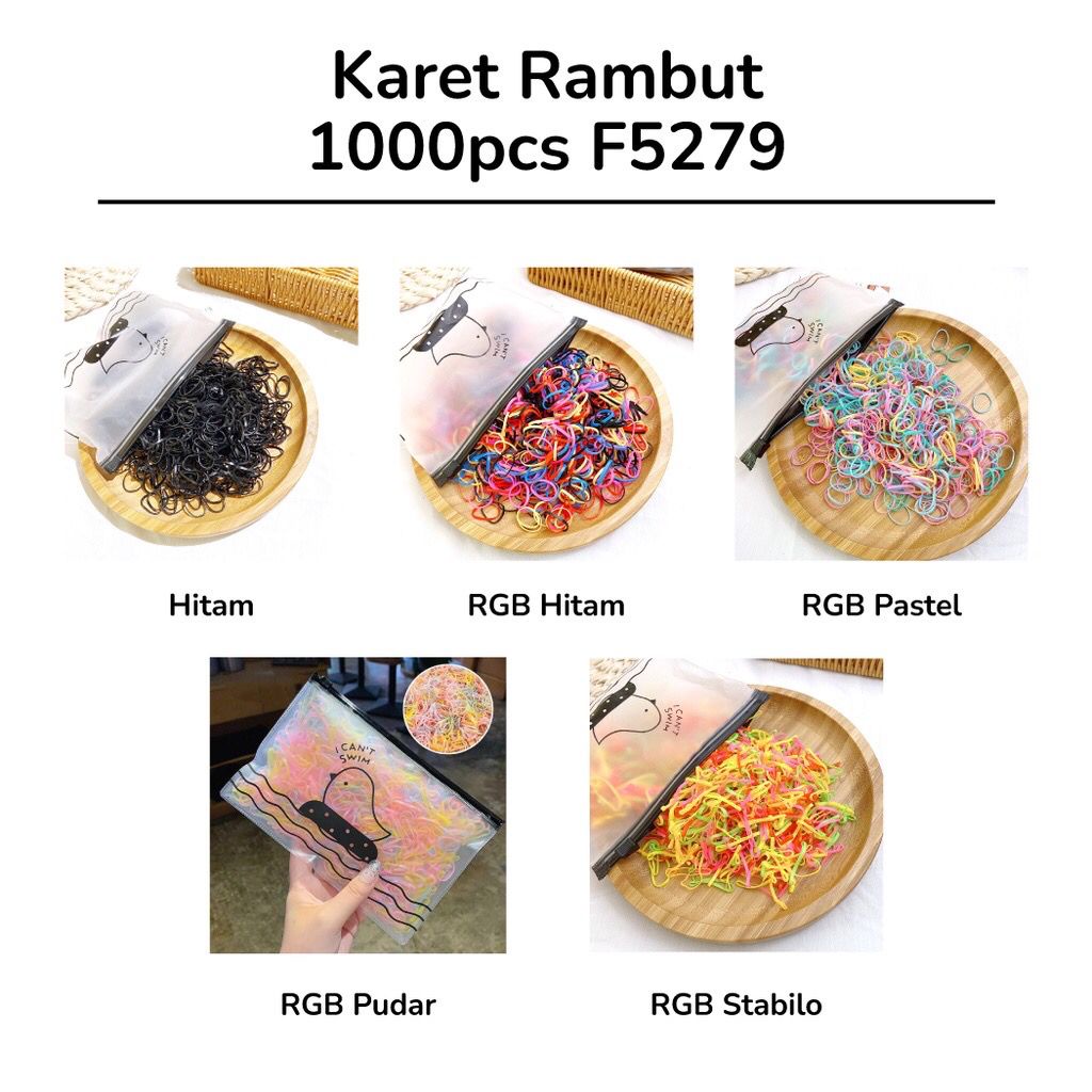 𝘈𝘉𝘎✰ Karet Rambut 1000pcs / Ikat Rambut Warna Warni / Ikat Rambut Elastis / Ikat Rambut Anak-Anak / Karet Rambut Jepang 1107