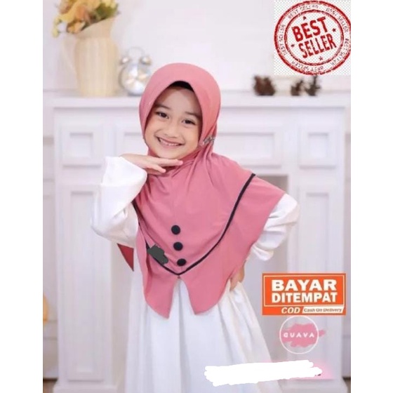 kerudung instan jersey bergo anak perempuan umur 3-8 tahun bahan jersey hyget jumbo motif list kancing tali serut ped antem terbaru