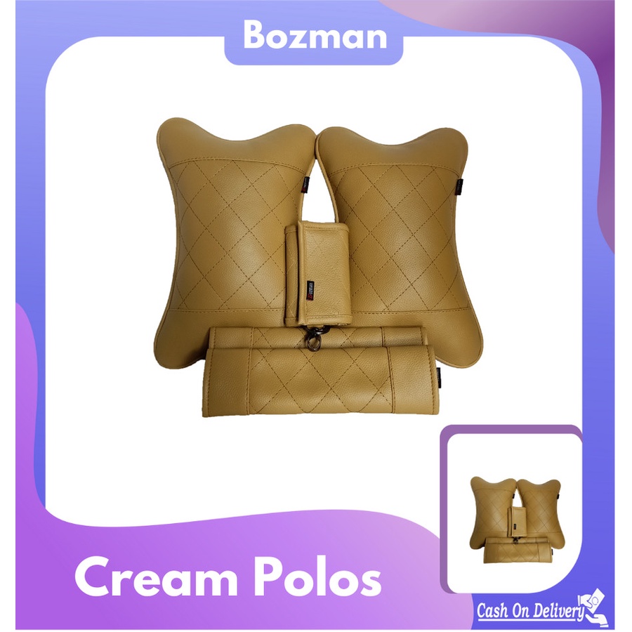 Bantal Mobil Set 3 In 1 Cream Free Dompet/ Aksesories Mobil Premium isi 2 bantal mobil 2 seatbelt dan 1dompet stnk