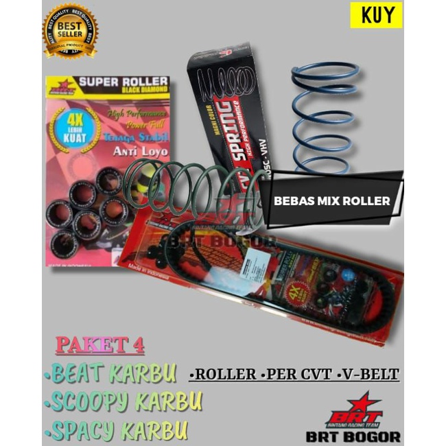 PAKET CVT BRT BEAT KARBU SPACY KARBU SCOOPY KARBU KIRIAN CVT BRT BEAT ROLLER BRT BAEAT KARBU  PER CVT BEAT KARBU PAKET CVT BRT BEAT KARBU SPACY SCOOPYUpgrade CVT BRT ROLLER + VANBELT + PER CVT BEAT KARBU SPACY KARBU SCOPY KARBU LOLER SPRING CVT VENBELT