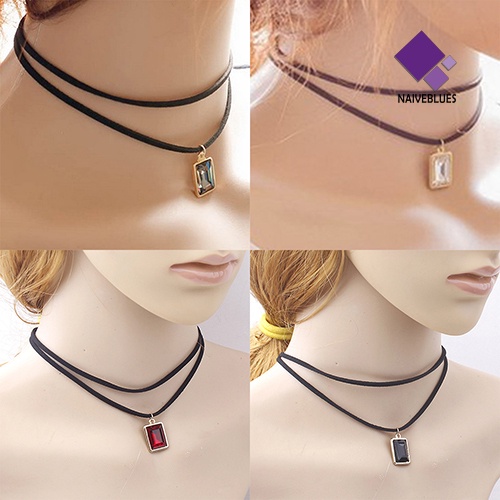 Kalung Choker Rantai Pendek Berlian Imitasi Bentuk Persegi Gaya Vintage Untuk Wanita