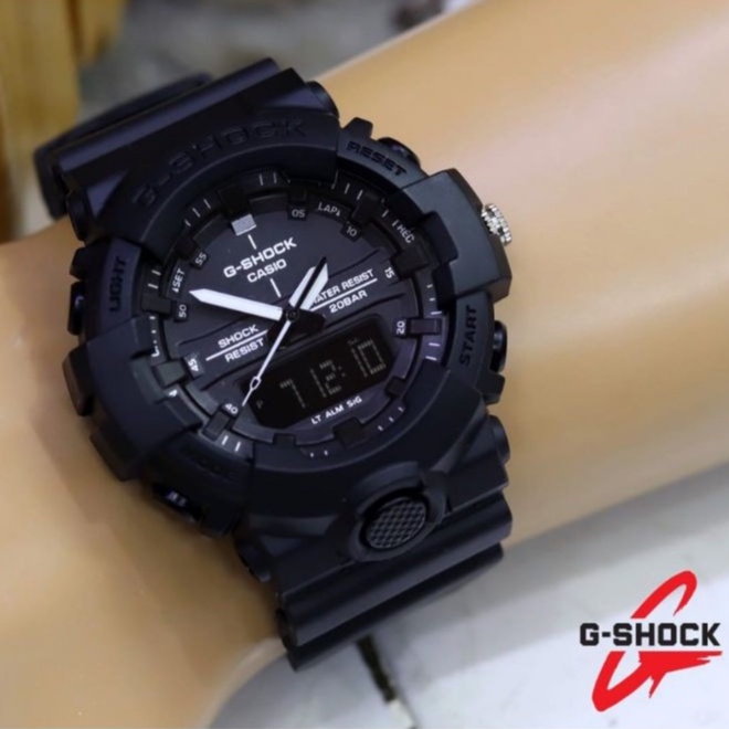 TERLARIS !!!! GSHOCK CASIO GA 800DUAL TIME JAM TANGAN PRIA SPORT ANTI AIR FULL HITAM