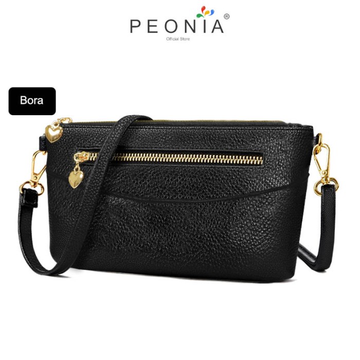 tas wanita Peonia BORA Tas Selempang Wanita Import Crossbody Kecil Hp Korea Bag - Black selempang br