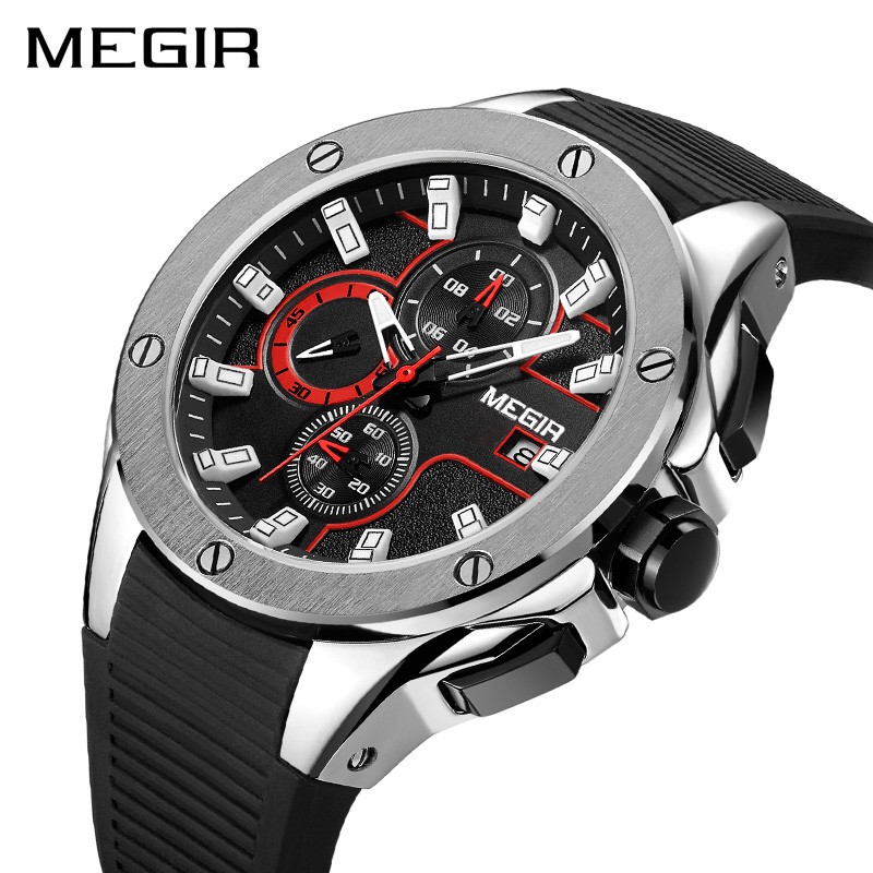 MEGIR 2053 Jam Tangan Pria Analog Chronograph Tali Rubber MGOS