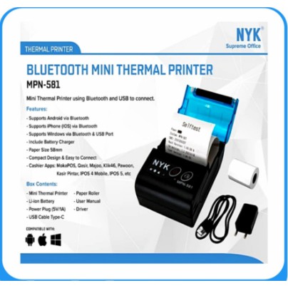 Printer thermal nyk bluetooth wired usb 58mm for receipt cashier tol ticket parking mpn-581 mpn581