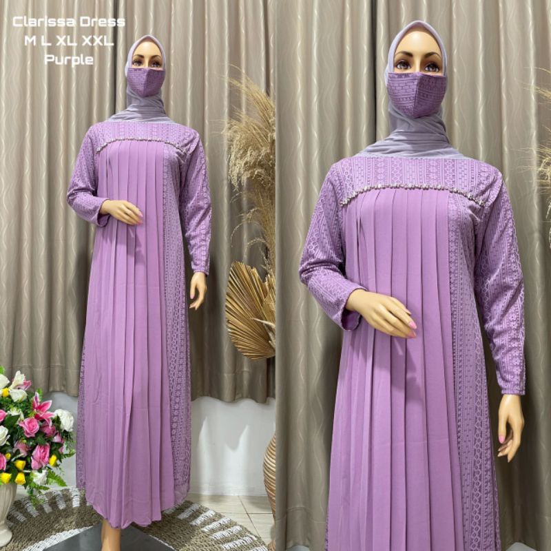 gamis clarissa dress / gamis pesta lilac / gamis viral terbaru / gamis mewah / baju pesta / gamis
