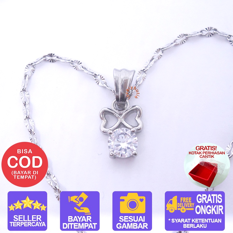 Lovelybutik - Kalung Titanium Anti Karat Selamanya Kalung Ella Wanita Titanium ukuran 45 cm Warna ( Silver ) ( Emas ) BONUS KOTAK PERHIASAN