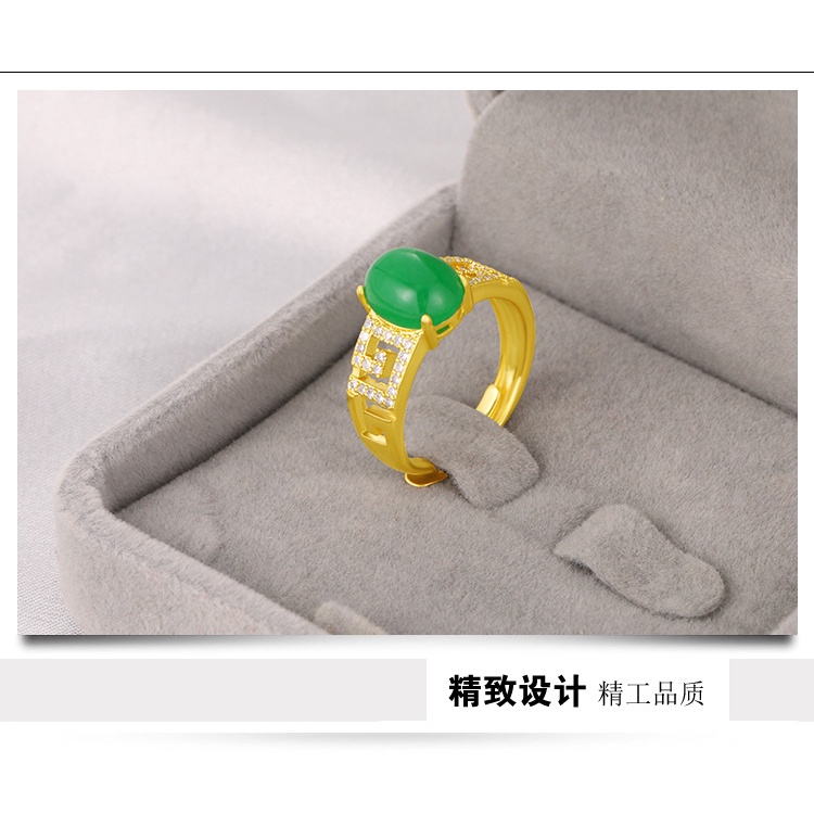 Cincin Lapis Emas Asli Kadar 375 Hias Berlian Kalsedon Hijau Untuk Pria Dan Wanita