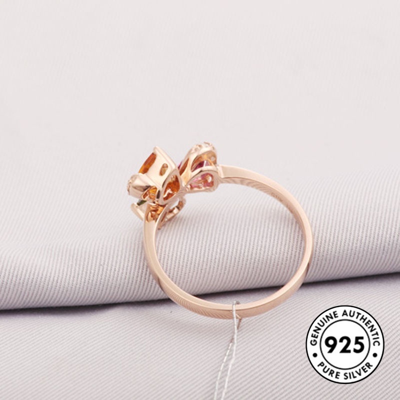 Cincin Sterling Silver 925 Model Clover Dengan Permata Warna-Warni Untuk Wanita