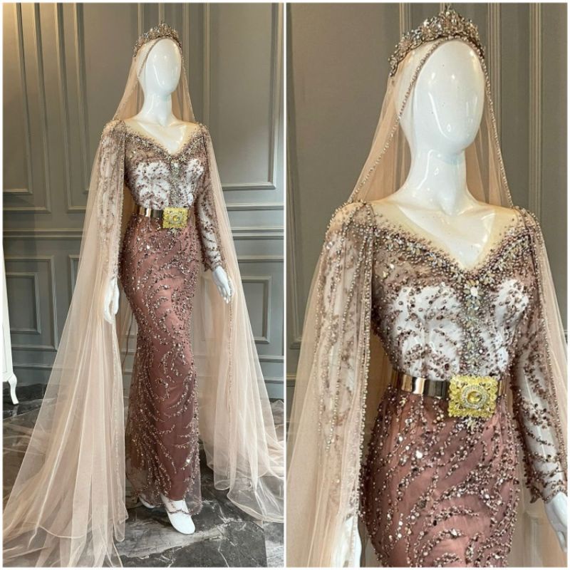 baju pengantin dress slim dan duyung model jubah terbaru | gaun pengantin muslimah modern 2022