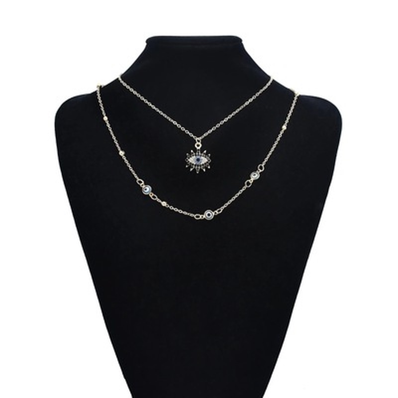 fashion retro full diamond Evil eye Multilayer alloy Necklaces/ Exaggerated personality gold color long Clavicle Chain