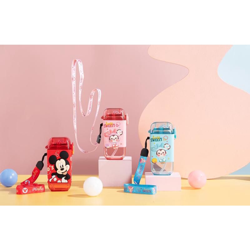 TS01- BTL0032 (280 ML) BOTOL MINUM ANAK TALI MOTIF LUCU Botol minum bahan tritan mickey tsum tsum