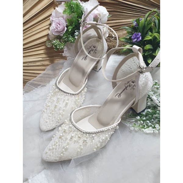 sepatu Rafaizoutfit sepatu wedding Rachel broken white cream tinggi 7cm tahu