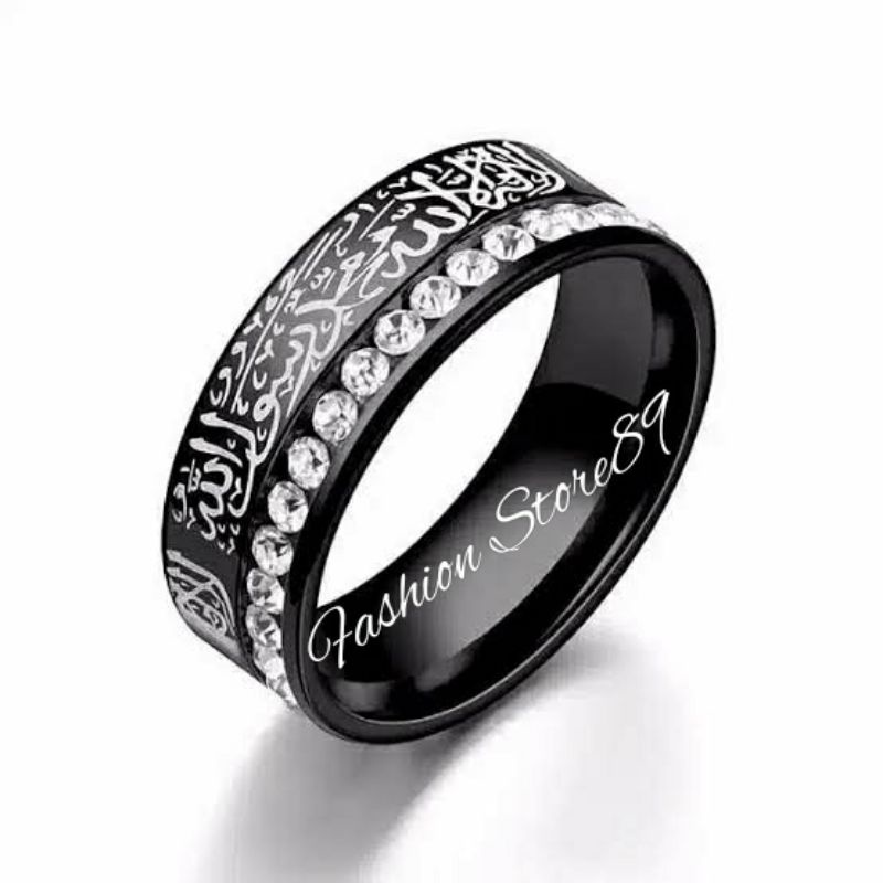 Cincin Lafarz Tauhid Permata Titanium gold black impor Antikarat Fashion Muslim Cincin Tauhid Cincin lafadz Titanium Antikarat full permata cincin Pria Wanita