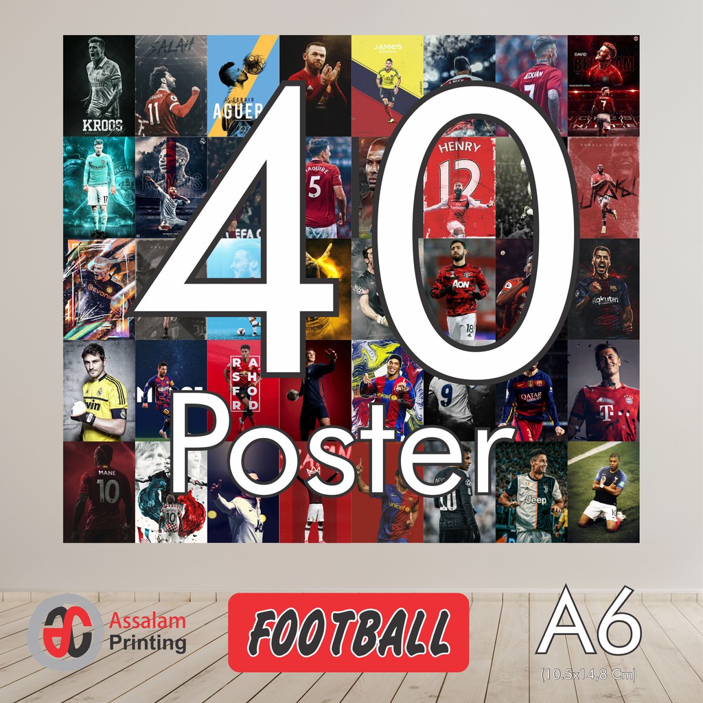 (40PCS) POSTER AESTHETIC ANIME COMIK CARTOON FOOTBALL RETRO BAND BRAND MOVIE ISI 80PCS WALL DECOR-Football 40