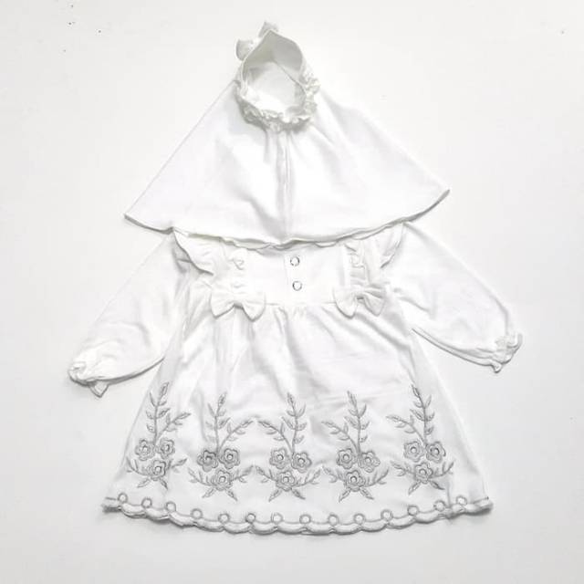Baju Akikah bayi perempuan Gamis bayi Gamis set hijab Baju muslim bayi perempuan Baju muslim putih