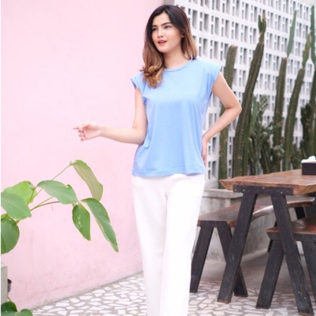 Javanica Padded Top in Soft Blue | Muscle Tee | Kaos Wanita