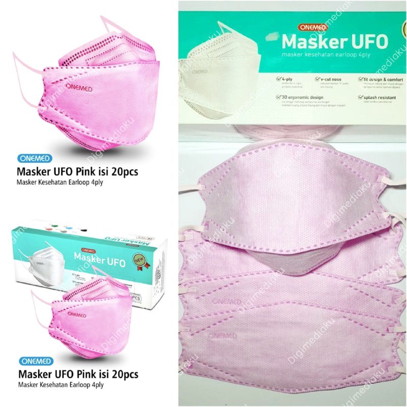 Masker Medis UFO Pink 3D OneMed 4ply Box isi 20pcs