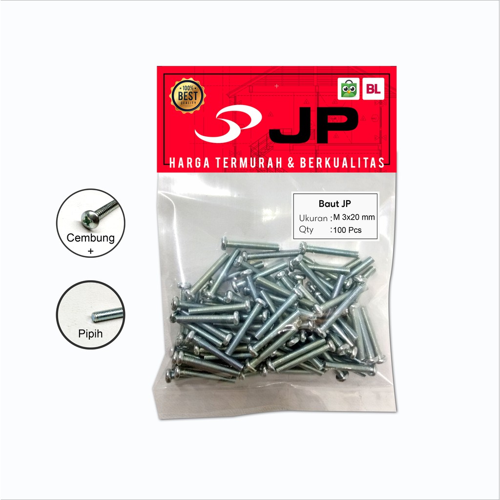 BAUT JP M 3 x 20 MM - SEKRUP SKRUP BAUT JP 3x20 ISI 100 PCS