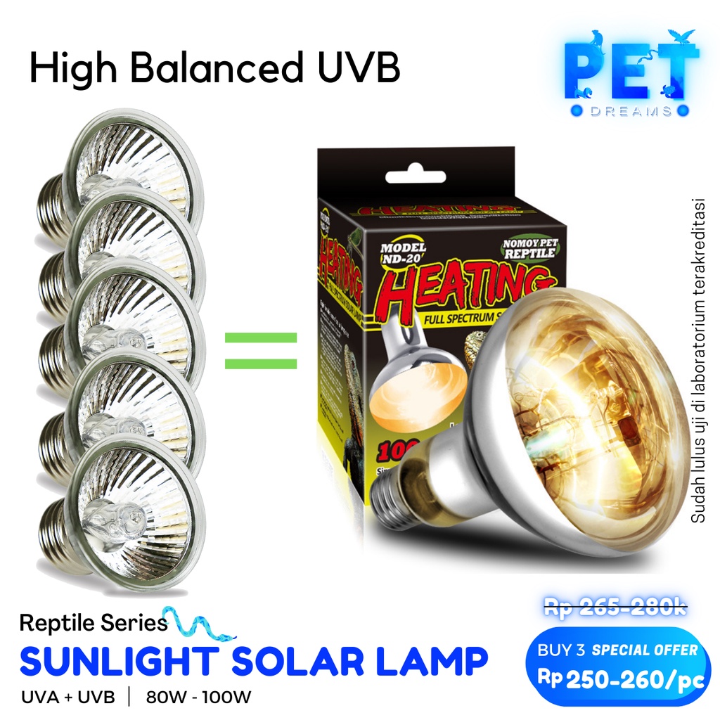 SOLAR LAMP LAMPU UVA UVB PENGGANTI MATAHARI PENGHANGAT KANDANG REPTIL SULCATA KURA TORTO NOMOY