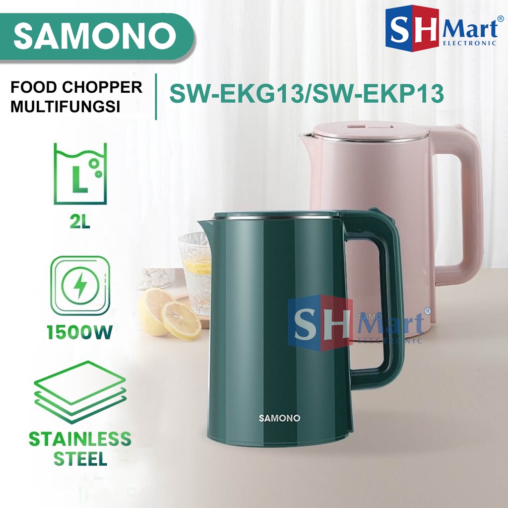 TEKO LISTRIK PEMANAS AIR STAINLESS STEEL FOOD GRADE KONTROL SUHU KAPASITAS 2 LITER SAMONO